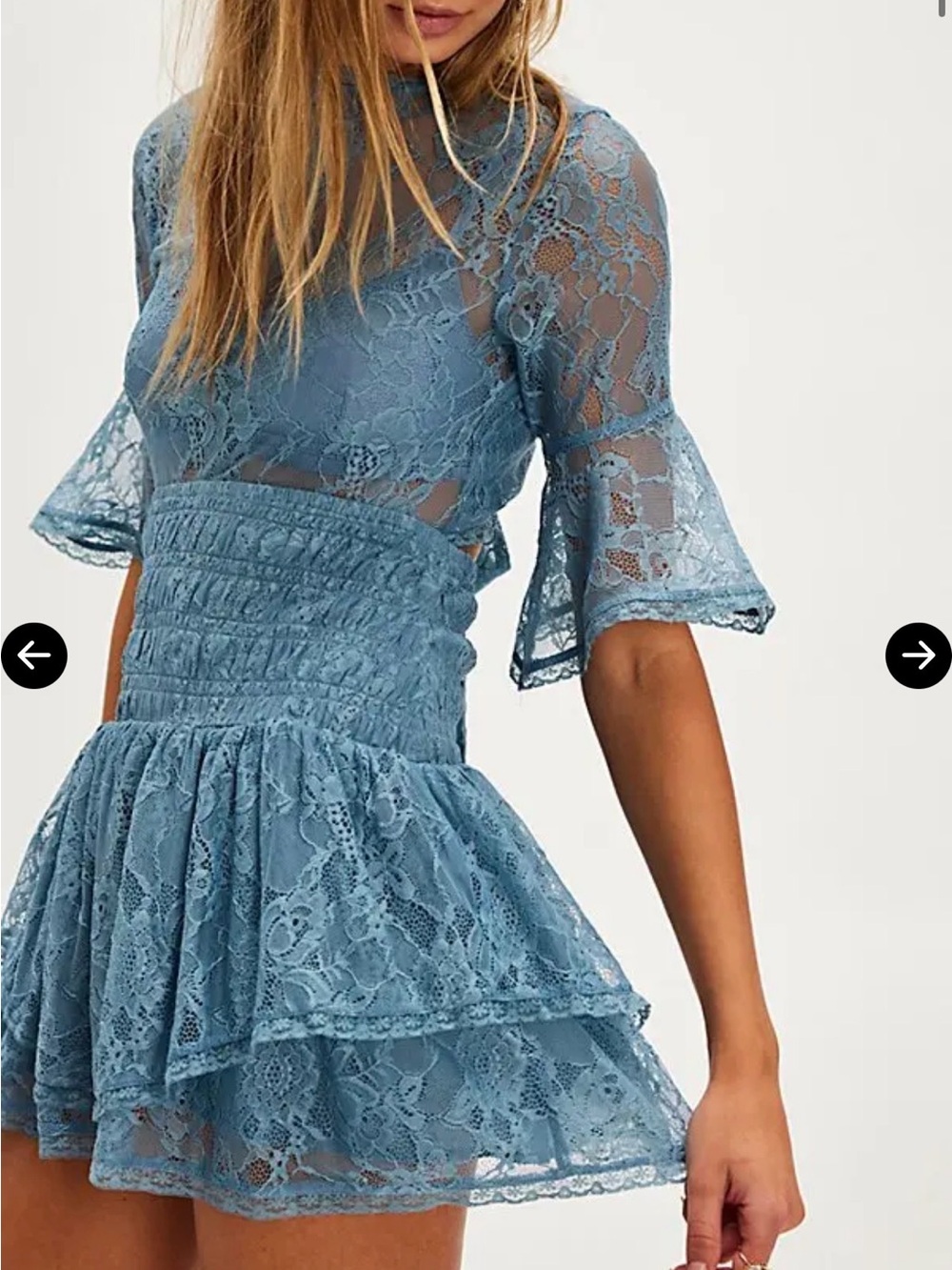 NWOT Free People Dusty Blue Lace Smocked Mini Dress CONSIGNING NEXT WEEK